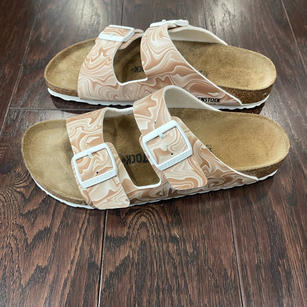Birkenstock Arizona Birko-Flor Beige Marble Print Sandal Women Size 41  9.5/10 - Picture 4 of 8